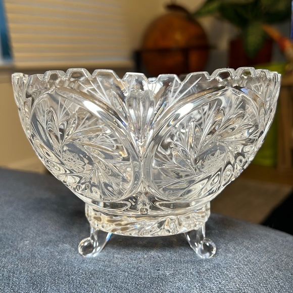 Vintage Other - Vintage Diamond Cut Heavy Crystal Pinwheel Candy Dish Tri Footed Nut Bowl